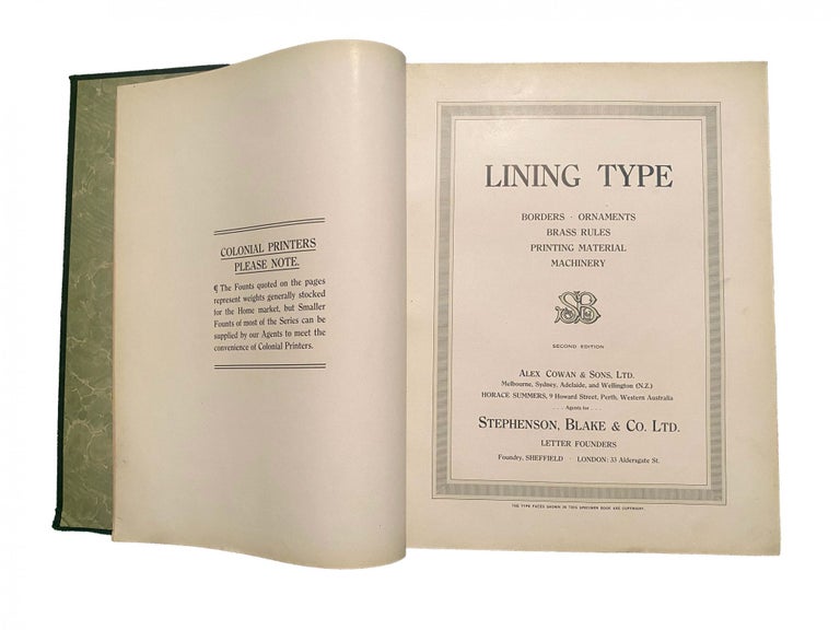Item #1703 Lining Type; Borders, Ornaments, Brass Rules, Printing Material, Machinery. Blake Stephenson, Co. Ltd.