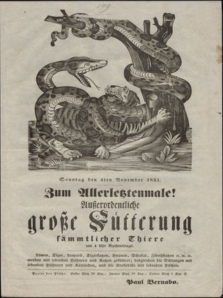 Two fascinating broadsheets for Paul Bernabo's travelling zoo.